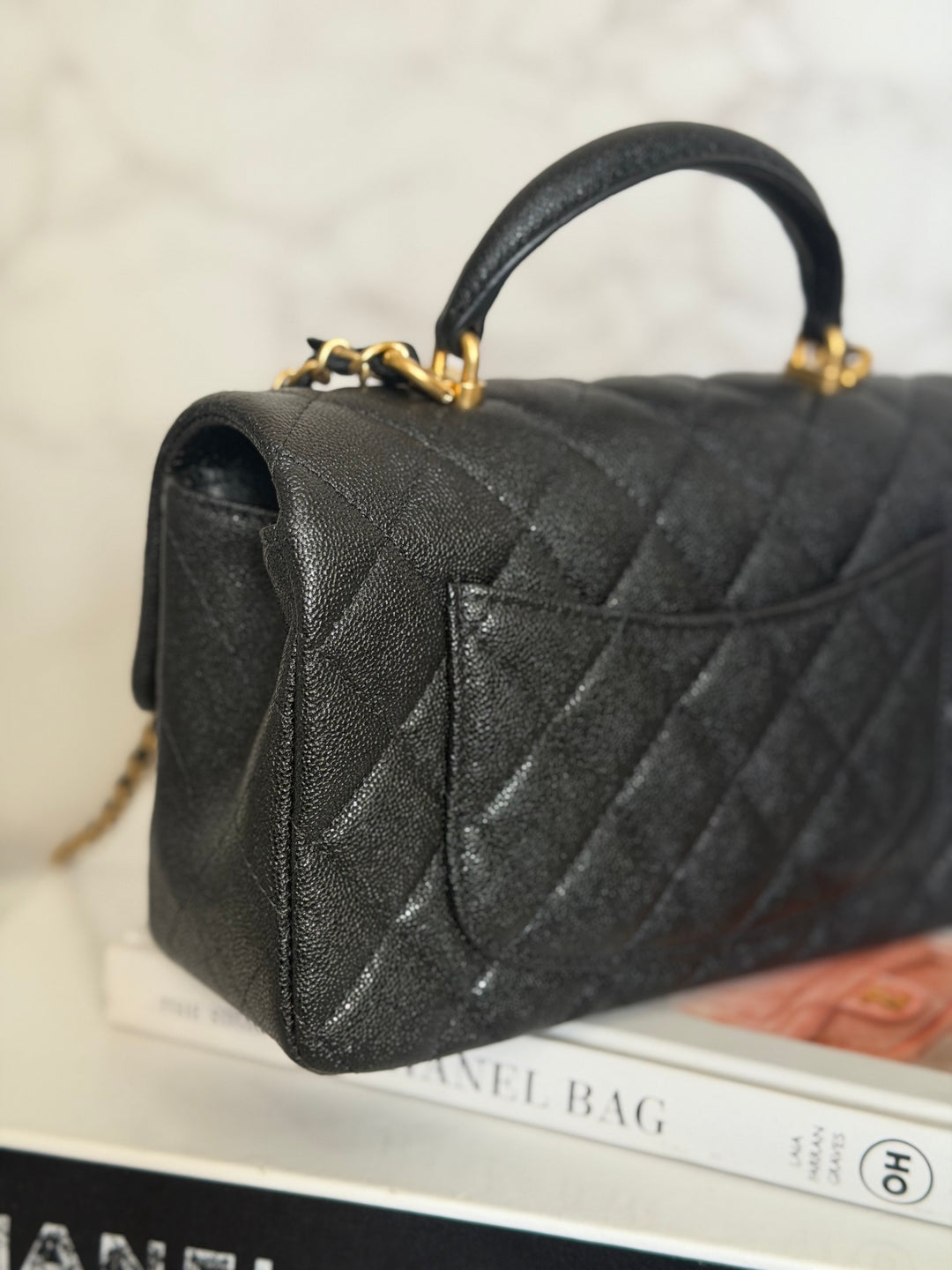 CHANEL 21S Black Caviar Aged GHW Top Handle Mini Rectangular Flap Bag series 31 2021