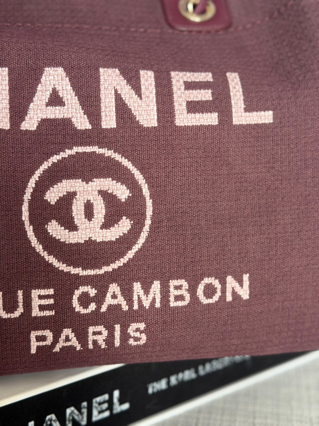 Chanel Burgundy Tweed Deauville Tote with Leather top handle size SMALL 13 inches 2024