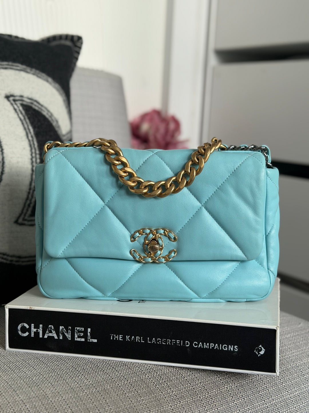 CHANEL 21S series 31 Blue Lambskin 19 Flap Bag size SMALL 2021