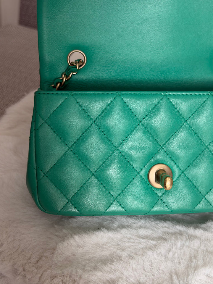 CHANEL series 21 Green Lambskin Brushed GHW Extra Mini Flap Bag 7.5 inches (discontinued line)