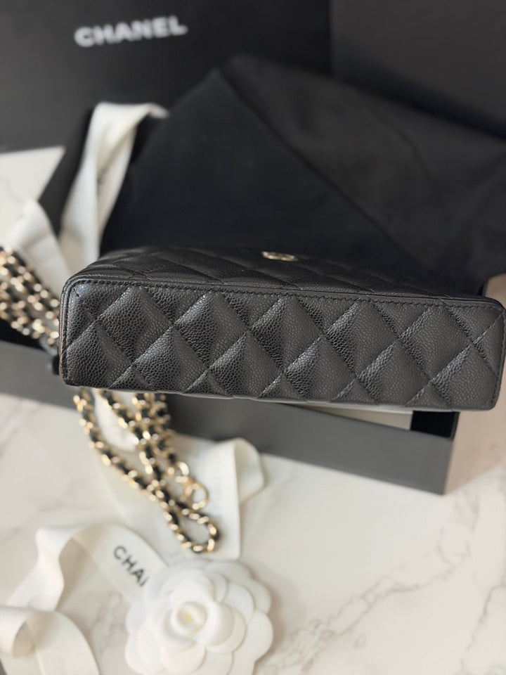 CHANEL Black Caviar LGHW Long Vanity with top handle and detachable chain