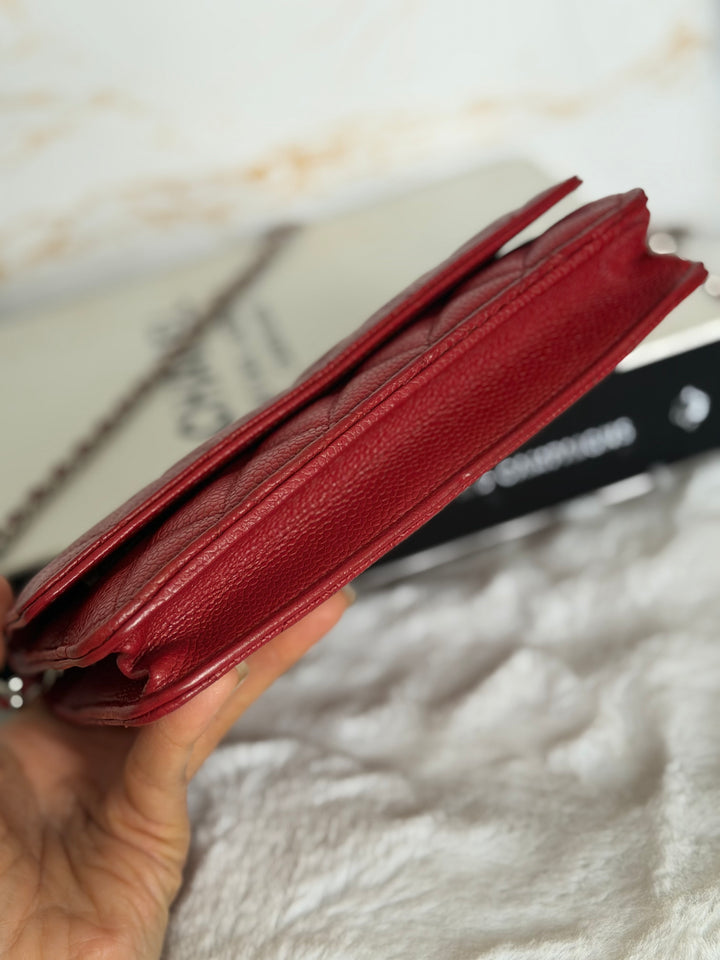 CHANEL series 19 Red Caviar Classic Wallet on chain (WOC) SHW 2014/2015