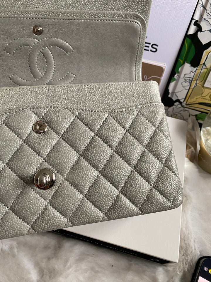 CHANEL series 19 Grey Caviar SHW Medium ML Double Flap Bag 14B collection 2014