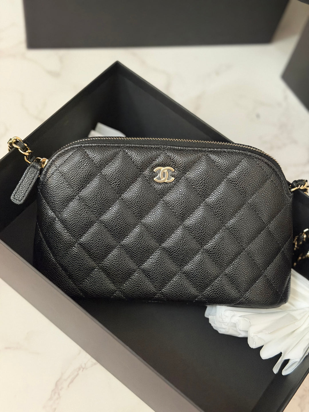 CHANEL Black caviar LGHW Vanity Bag with Chain