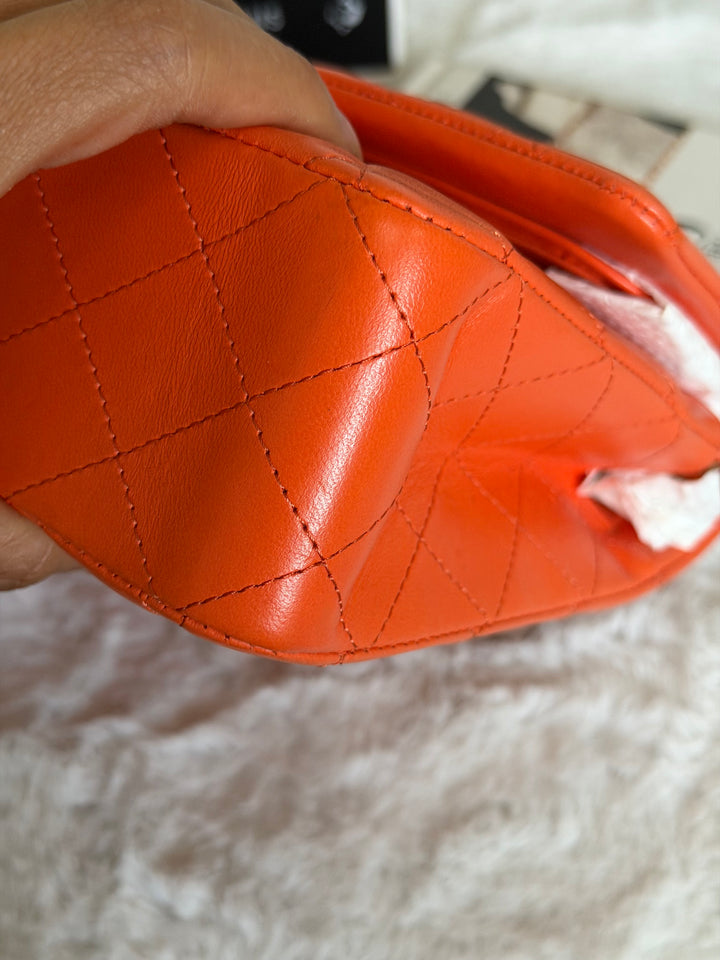 CHANEL 20S Orange Lambskin LGHW Medium ML Timeless Classic Double Flap Bag