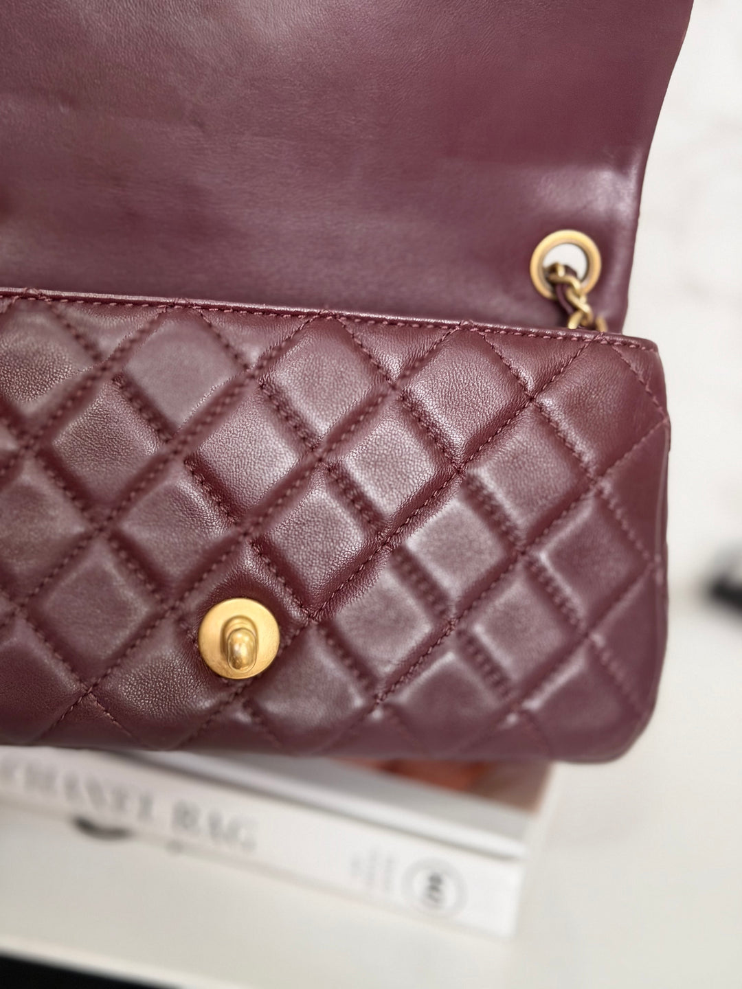 CHANEL 21B Burgundy Lambskin Aged GHW Pearl Crush Adjustable Chain Mini rectangular flap Bag 2021