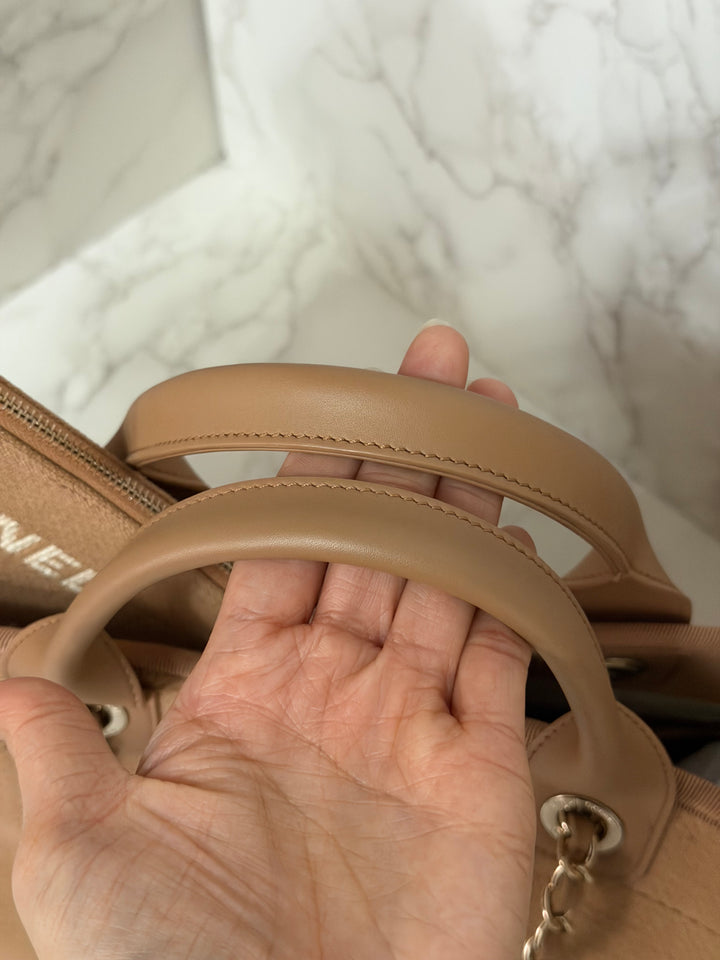 CHANEL 24P collection 2024 Beige Tweed Deauville Tote size Small with top handle LGHW and pouch