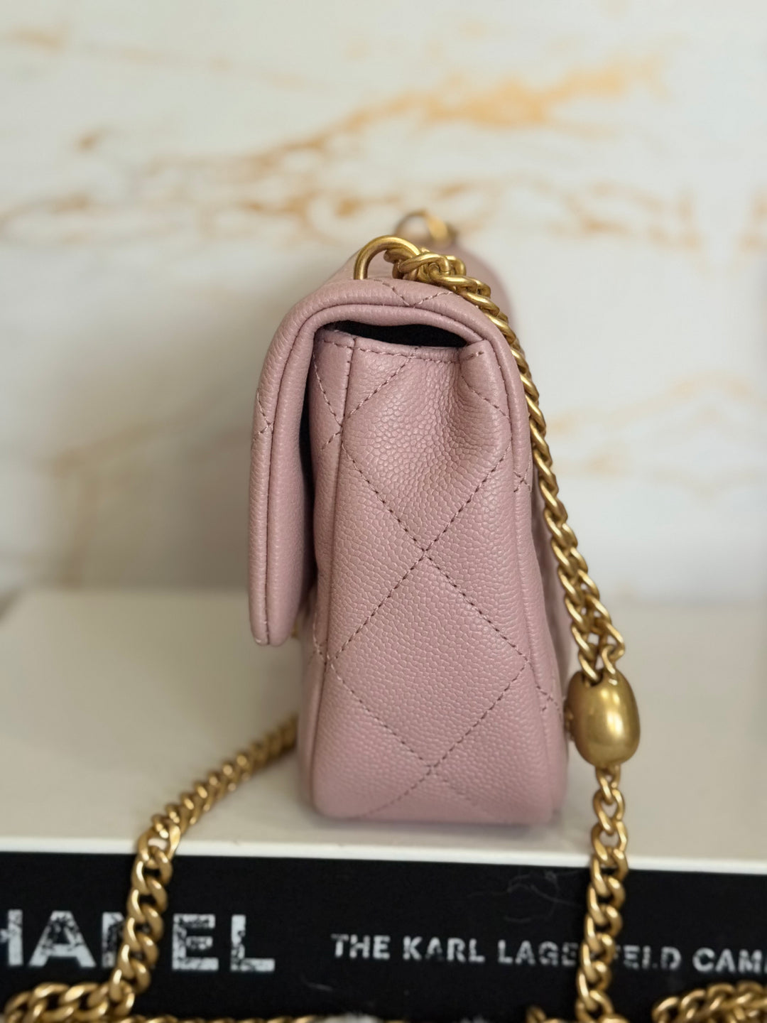 CHANEL 24P Muted Mauve Pink Caviar Heart Adjustable Chain Flap Bag with aged GHW 2024