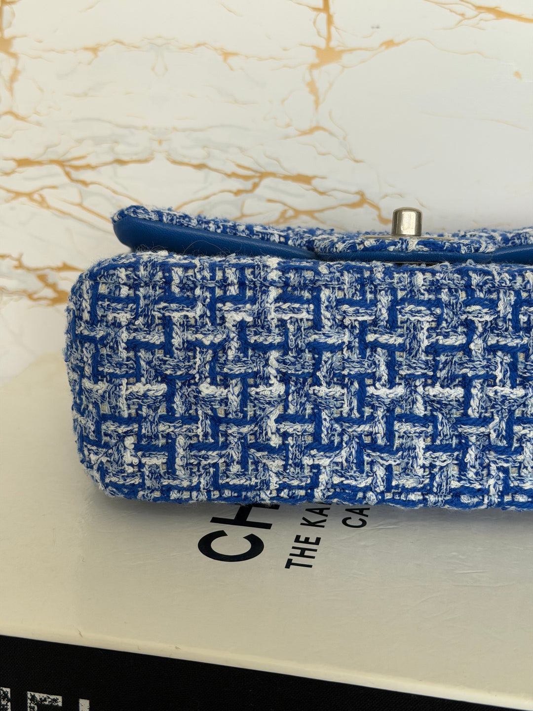 CHANEL 23P Cobalt Blue Muti Coloured Tweed Brushed SHW Mini rectangular flap bag 2023