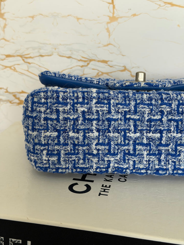CHANEL 23P Cobalt Blue Muti Coloured Tweed Brushed SHW Mini rectangular flap bag 2023