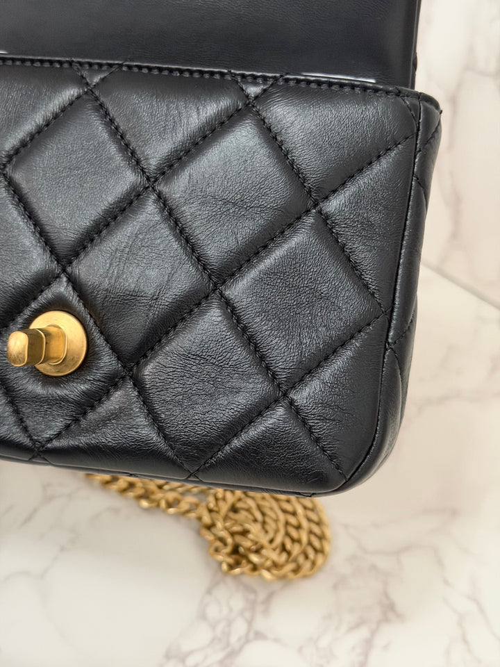 CHANEL Resin CC Black Lambskin Aged GHW Seasonal Flap Bag 2023