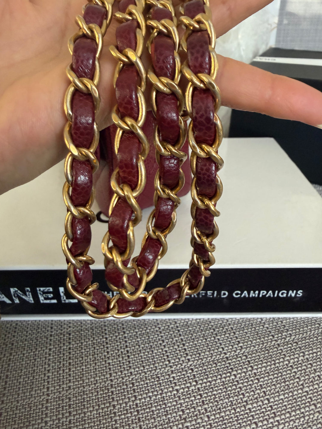 CHANEL series 21 15B collection Burgundy Caviar GHW Mini Rectangular Flap Bag 2015 RARE
