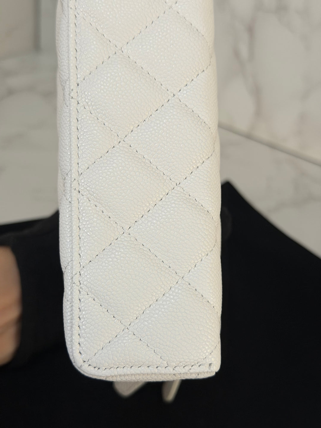 CHANEL 26C White Caviar LGHW Long Vanity with Detachable Chain