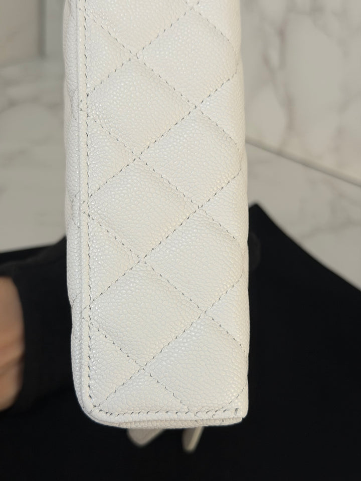 CHANEL 26C White Caviar LGHW Long Vanity with Detachable Chain