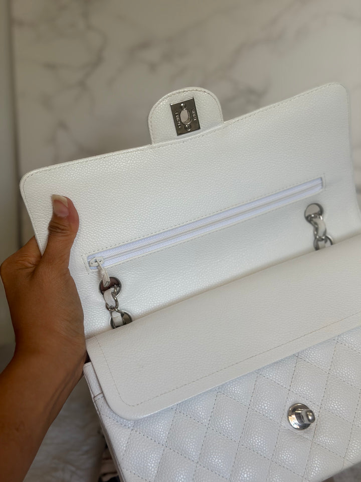CHANEL series 12 Vintage White Caviar SHW Medium ML Timeless Classic Double Flap Bag 2009