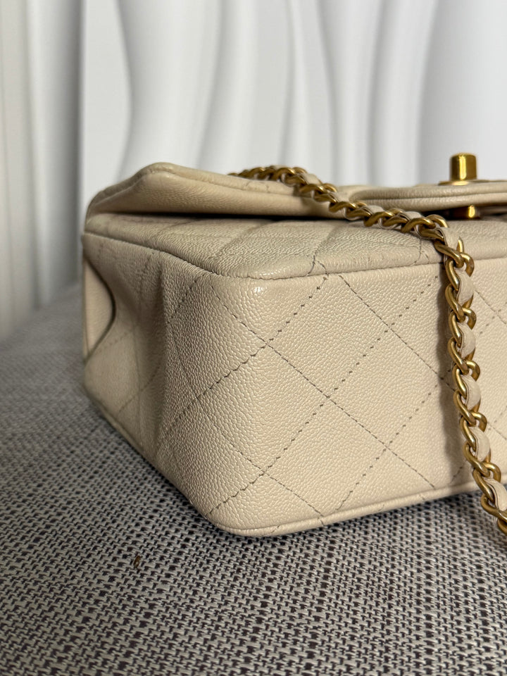CHANEL 21S series 31 Beige Caviar Aged GHW Mini Rectangular Flap Bag with Top Handle 2021