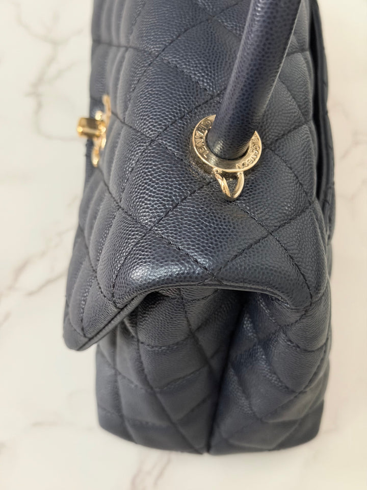 CHANEL series 30 2020 Navy Blue Caviar LGHW Small Coco Handle Flap Bag with Detachable Strap