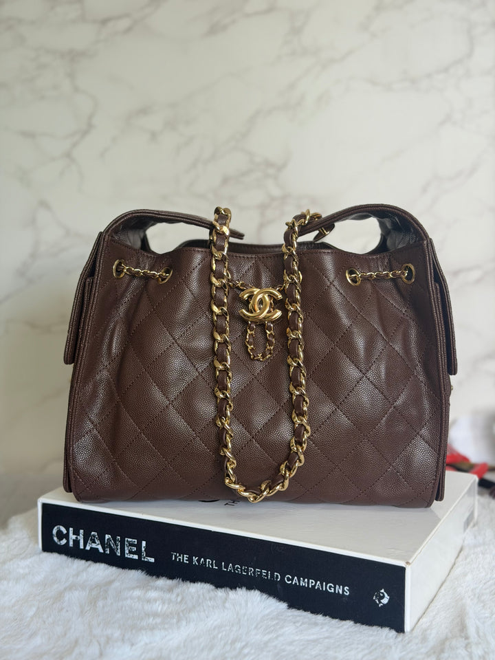CHANEL 26B Chocolate brown Caviar LGHW 25 Hobo Bag size Small 2026