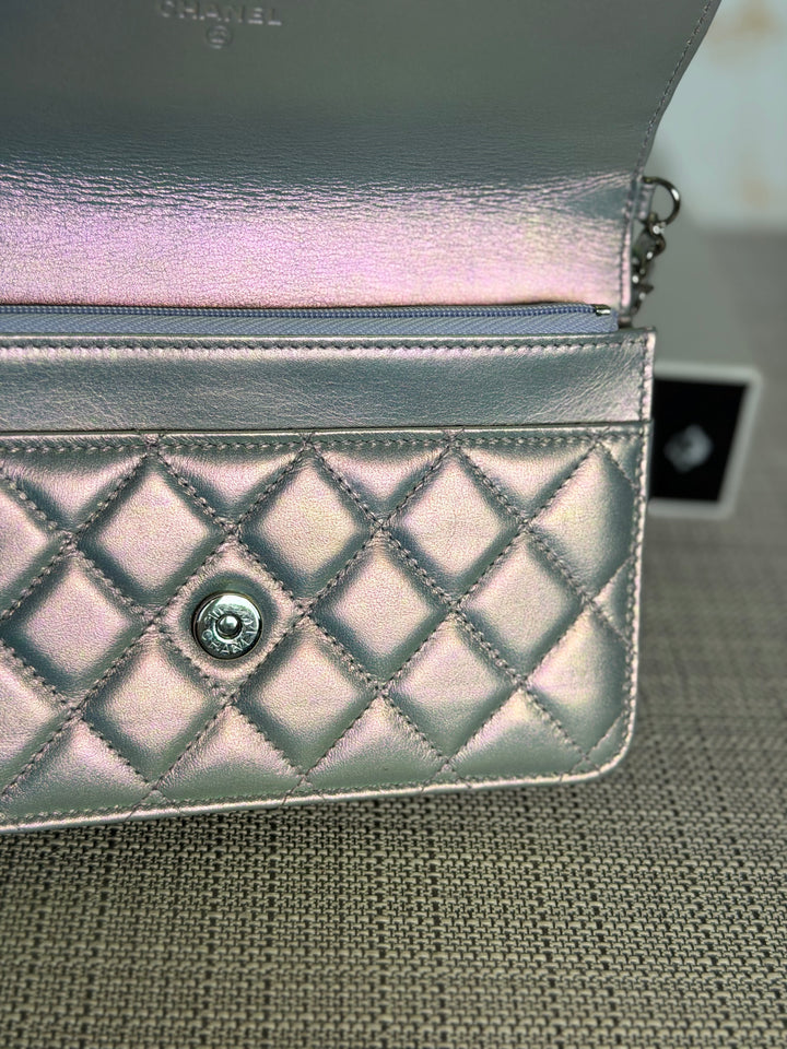 CHANEL Silver Lambskin SHW Classic Wallet on Chain (WOC) 2022