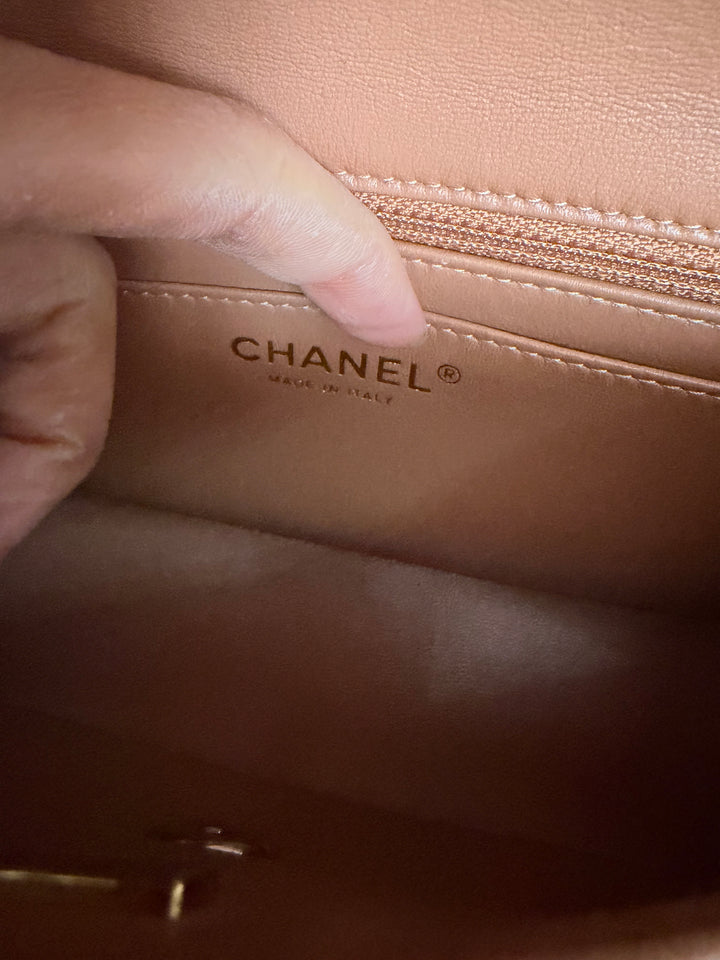 CHANEL 22S collection Caramel Brown NB356 Lambskin LGHW Mini Rectangular Flap Bag 2022