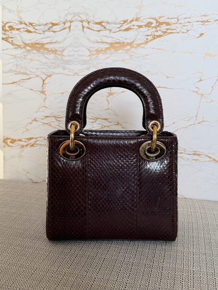 Dior Lady Dior MINI Burgundy Dark Red Python Leather 2018 LGHW