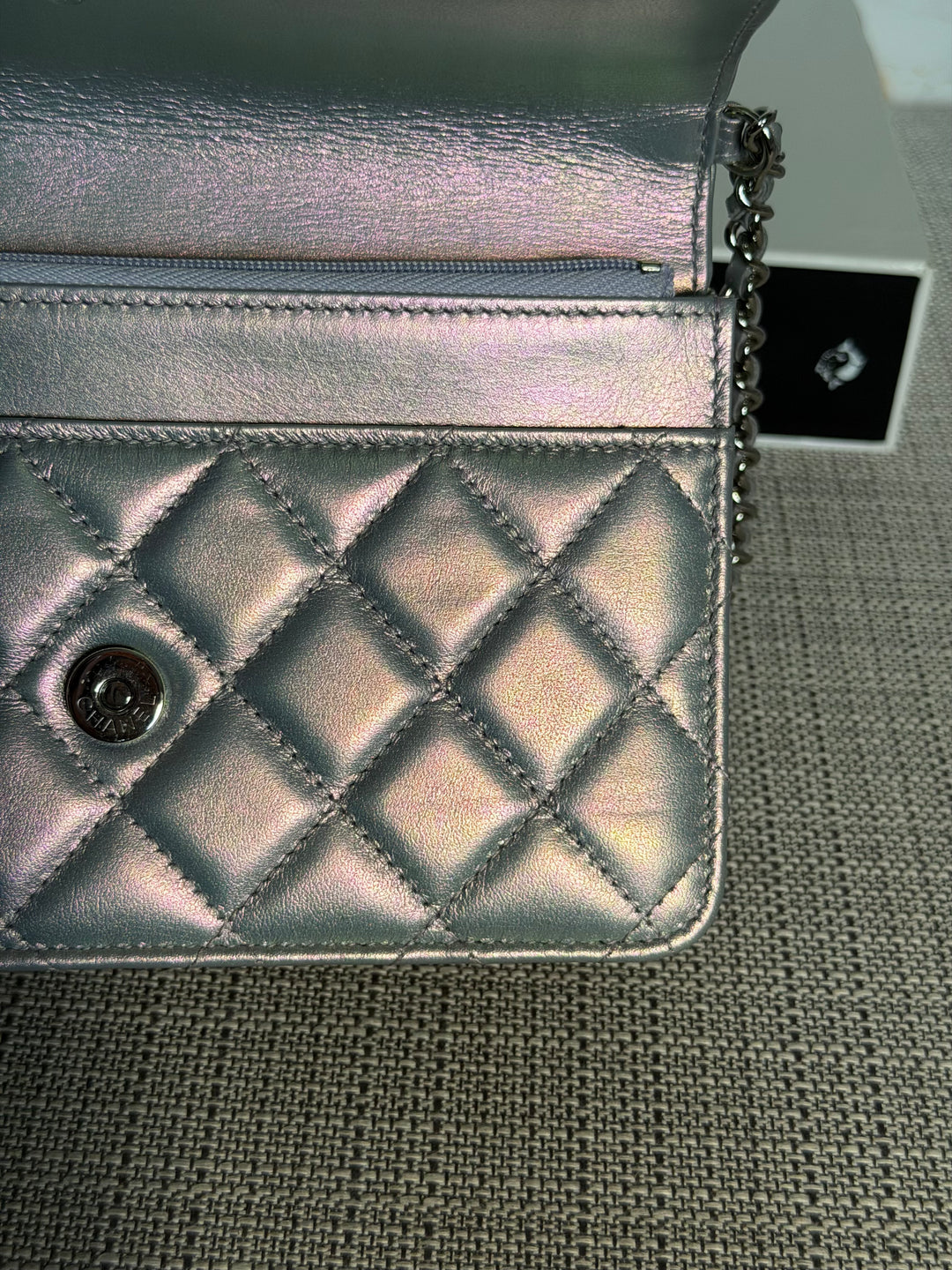 CHANEL Silver Lambskin SHW Classic Wallet on Chain (WOC) 2022