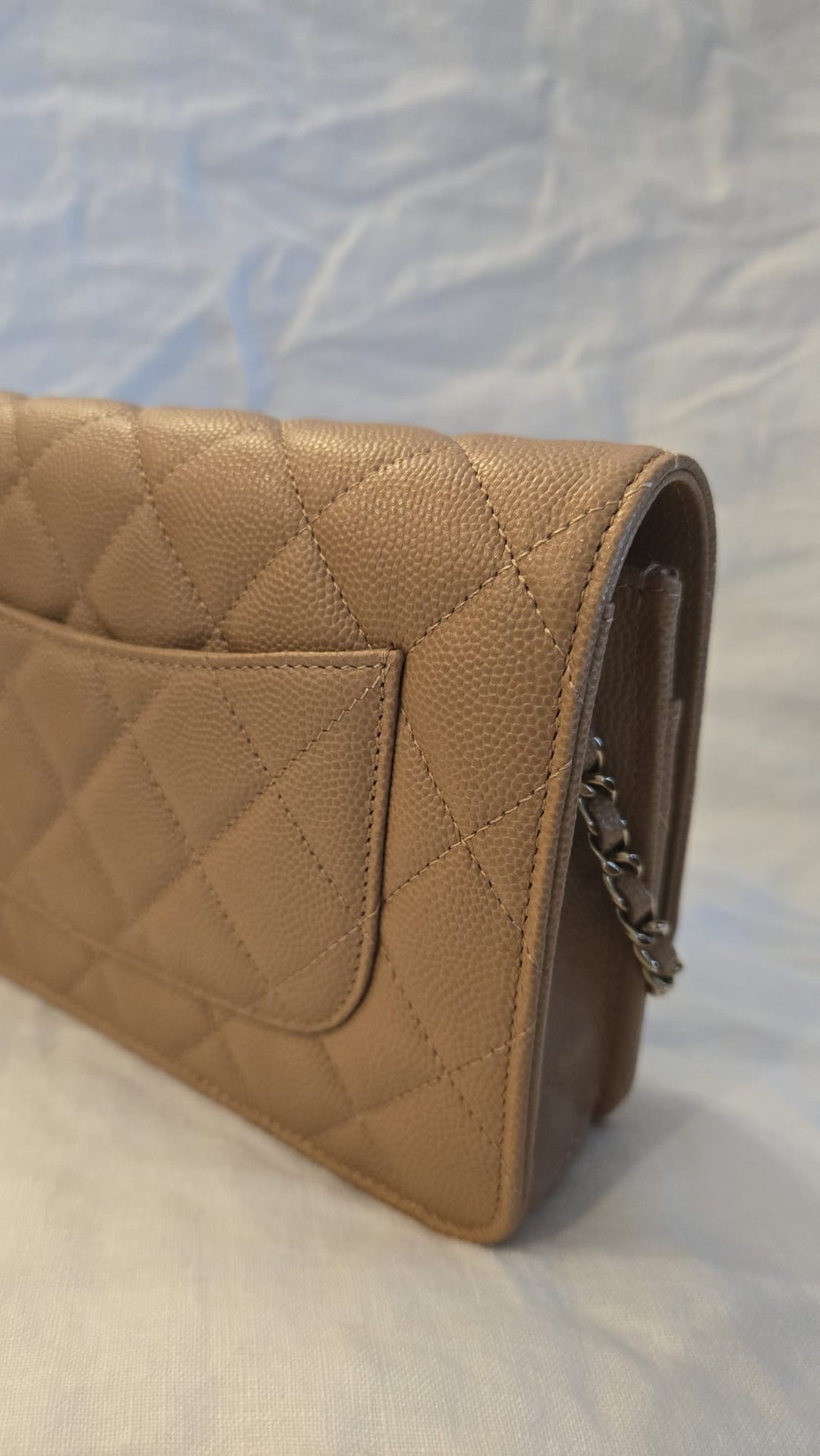 CHANEL 23P Caramel Dark Beige Caviar LGHW Classic Wallet On Chain (WOC)