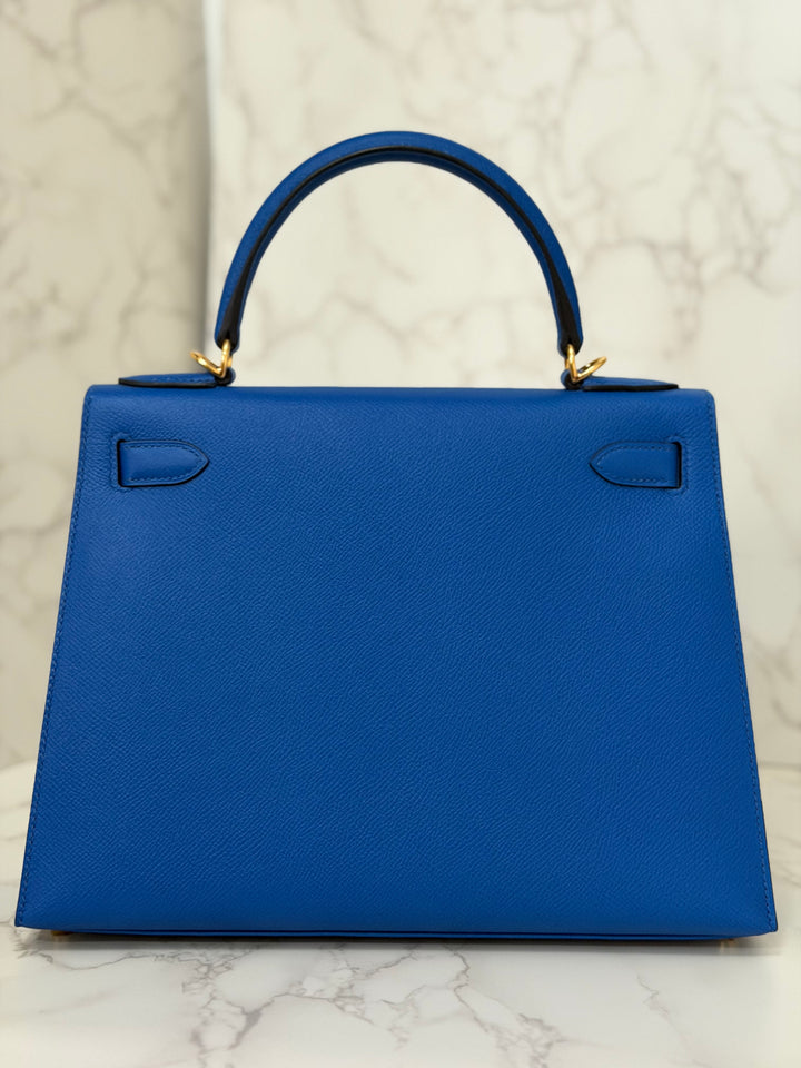 Hermes Blue Hydra Epsom Sellier Kelly 28 GHW Stamp C 2018