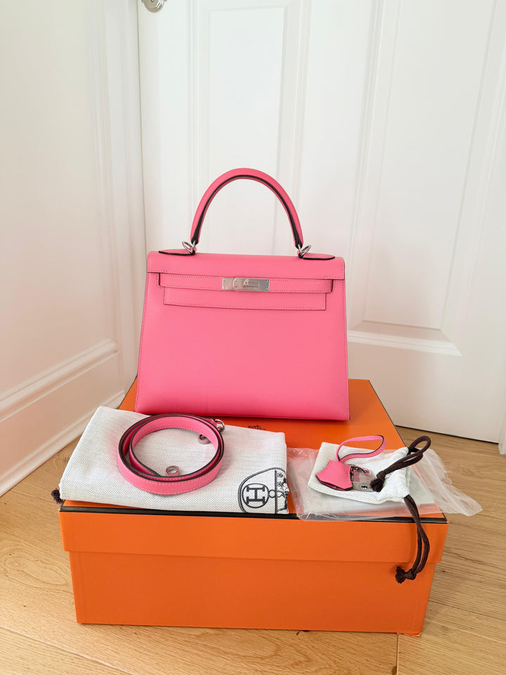 Hermes Kelly 28 in Rose Azalee Pink Epsom Leather PHW Stamp C 2018