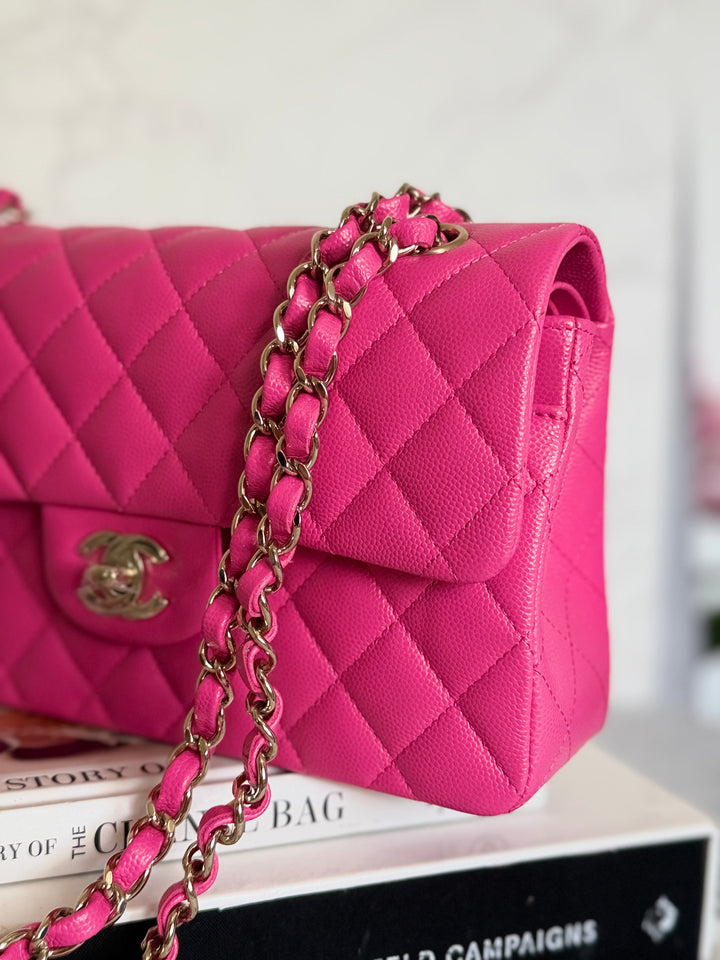 CHANEL 22P/K Hot Barbie Pink Caviar LGHW Small Timeless Classic Double Flap Bag 2022