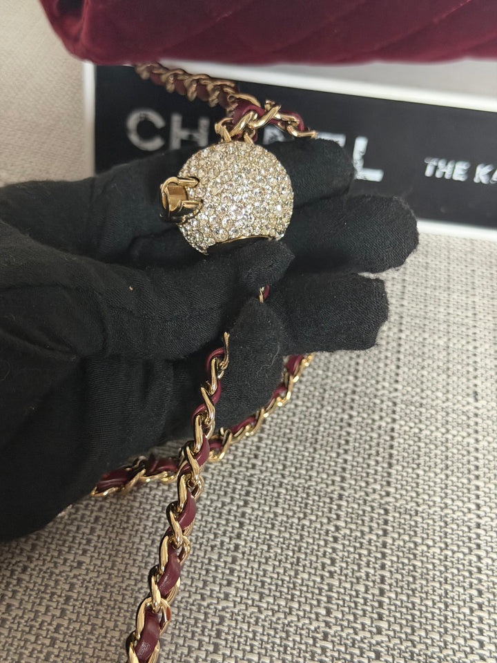 CHANEL series 31 Burgundy Dark Red Velvet Crystal Pearl Crush Adjustable Strap Mini Rectangular Flap Bag 2020/2021