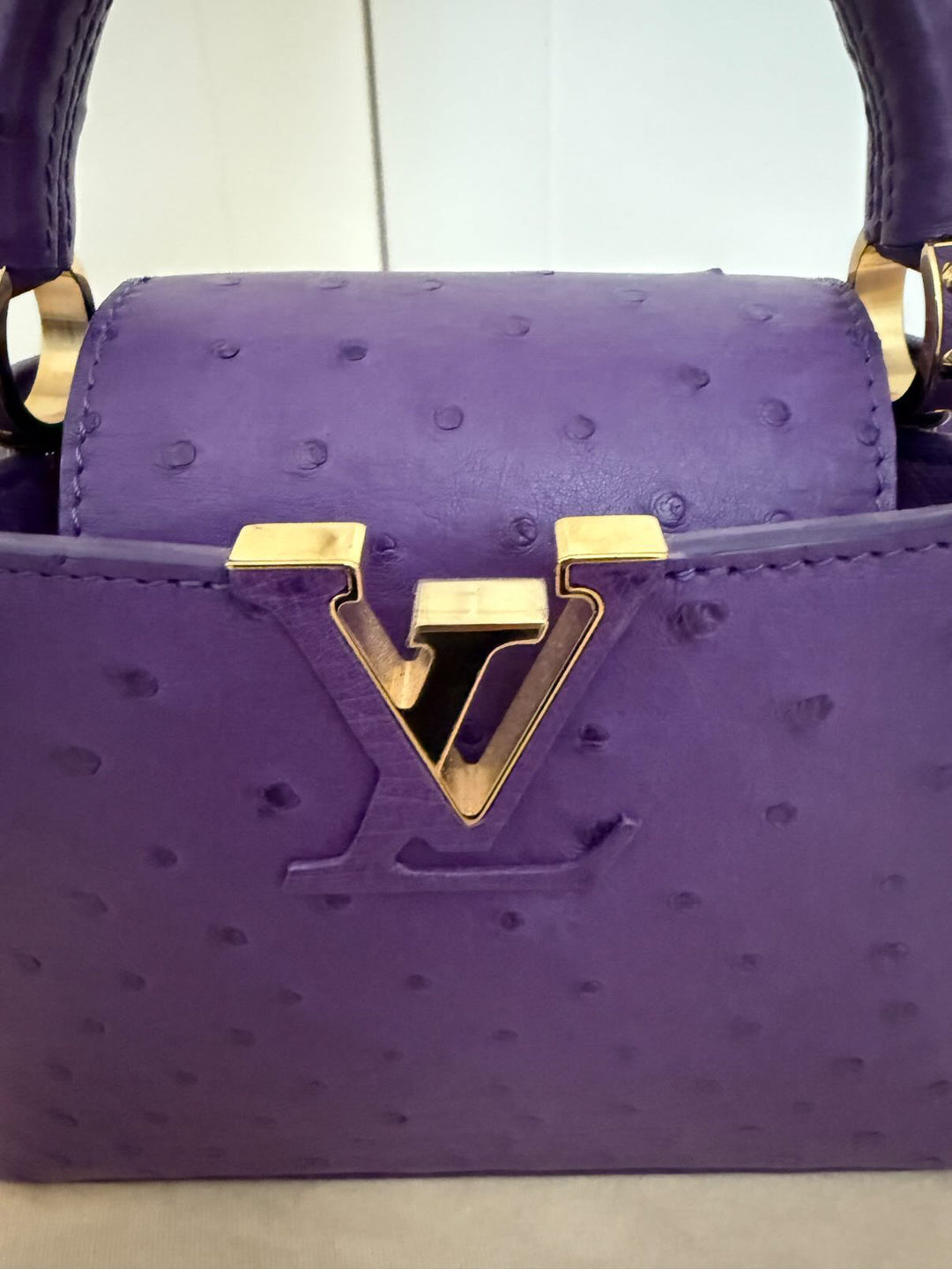 LOUIS VUITTON LV Mini Capucines LGHW Amethyst Ostrich Leather with detachable strap