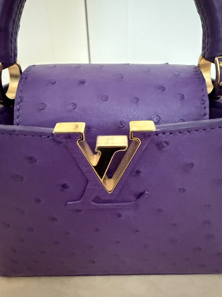 LOUIS VUITTON LV Mini Capucines LGHW Amethyst Ostrich Leather with detachable strap