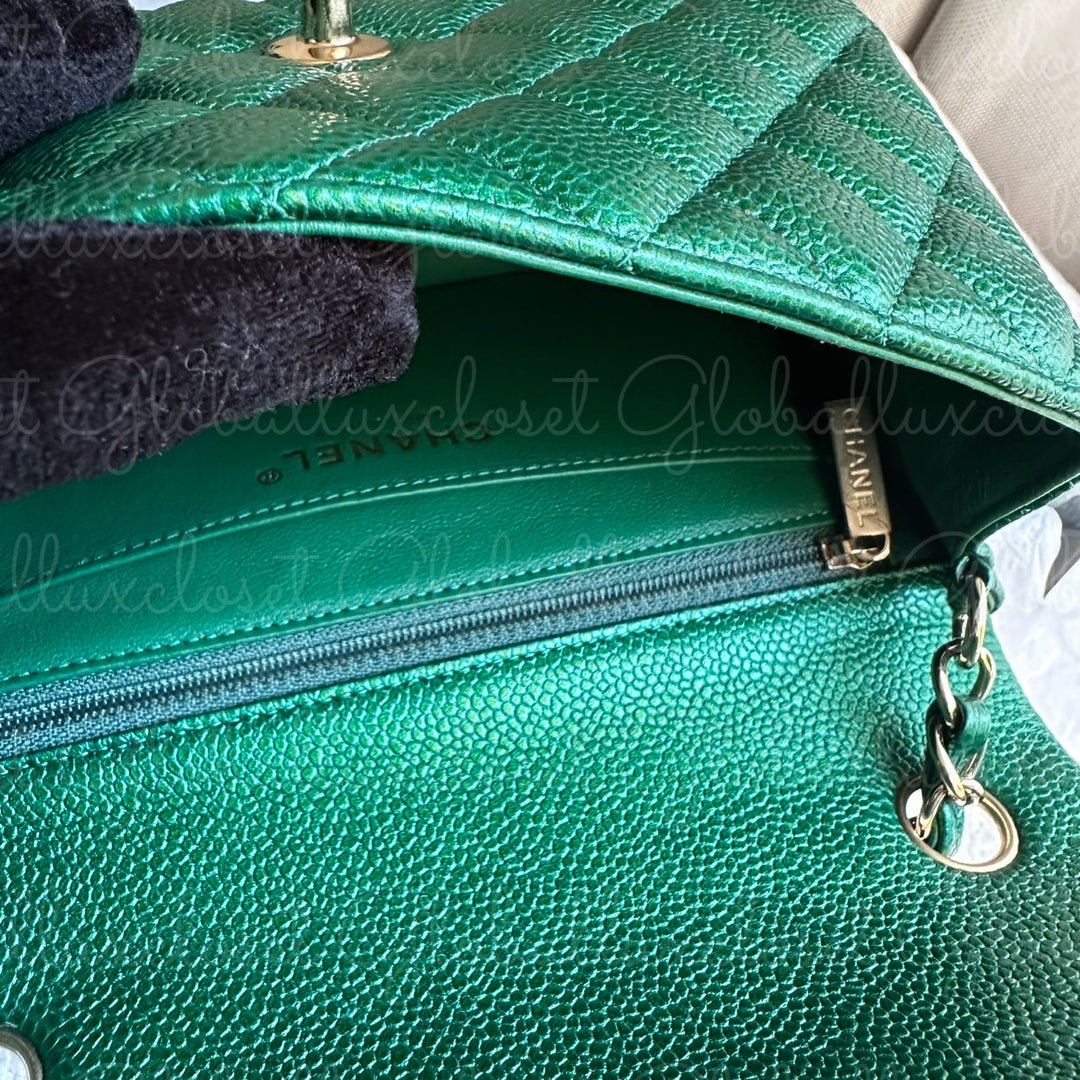 CHANEL 18S Series 25 Emerald Green Caviar LGHW Mini rectangular flap bag 2018 RARE UNICORN FIND
