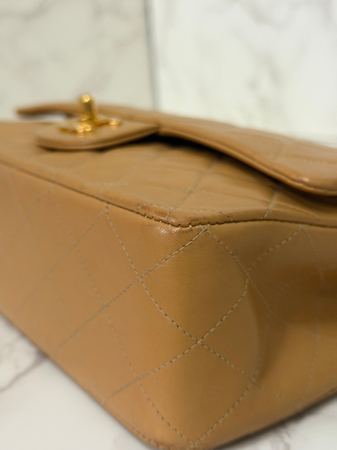 CHANEL series 4 Vintage 24K GHW Dark Beige Lambskin Timeless Classic Medium Double Flap Bag