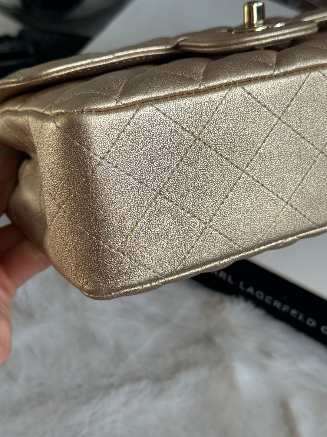 Chanel 21P series 31 Iridescent Gold Lambskin LGHW Mini Rectangular Flap Bag