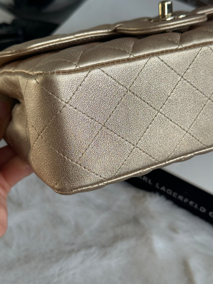 Chanel 21P series 31 Iridescent Gold Lambskin LGHW Mini Rectangular Flap Bag