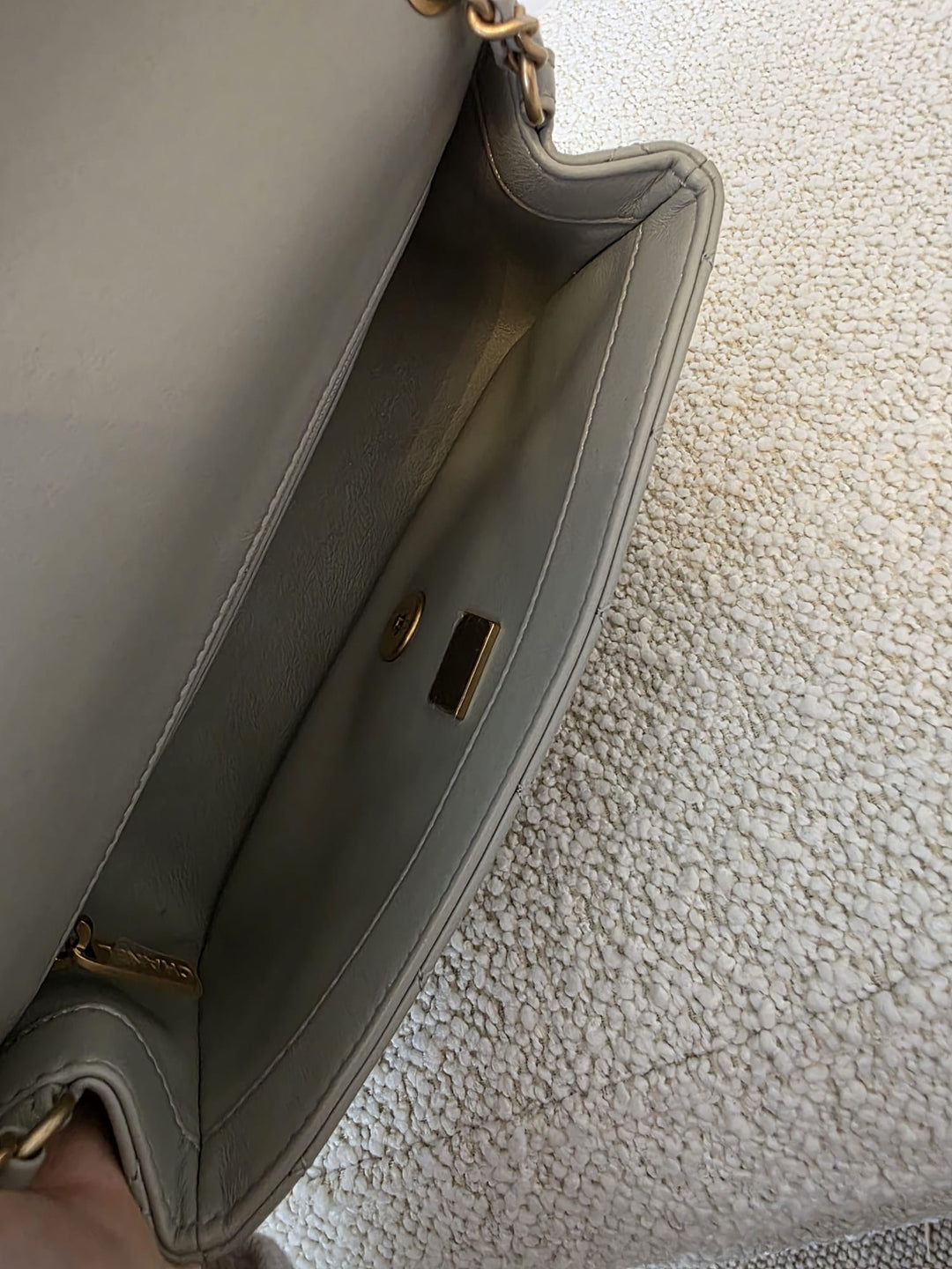 CHANEL Grey Lambskin Adjustable Chain Pearl Crush Mini Rectangular Flap Bag with Aged GHW