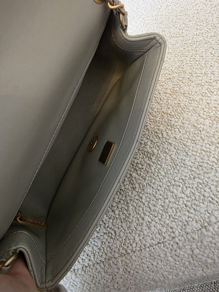 CHANEL Grey Lambskin Adjustable Chain Pearl Crush Mini Rectangular Flap Bag with Aged GHW