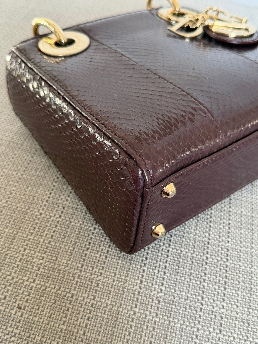 Dior Lady Dior MINI Burgundy Dark Red Python Leather 2018 LGHW