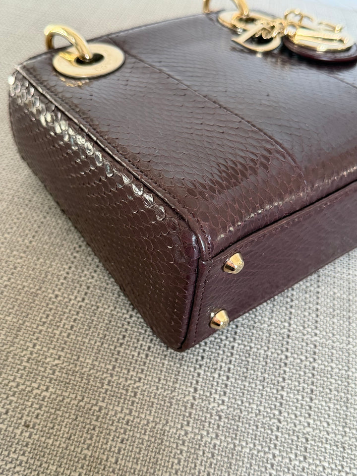 Dior Lady Dior MINI Burgundy Dark Red Python Leather 2018 LGHW