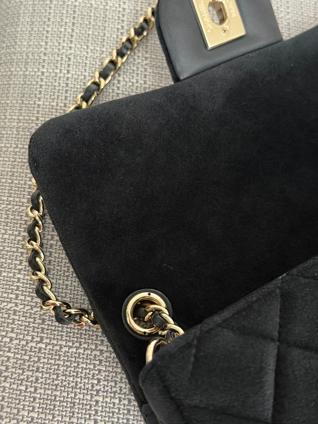 CHANEL series 30 2020 20K collection Black Velvet Crystal Pearl Crush Adjustable Strap LGHW Mini Rectangular Flap Bag