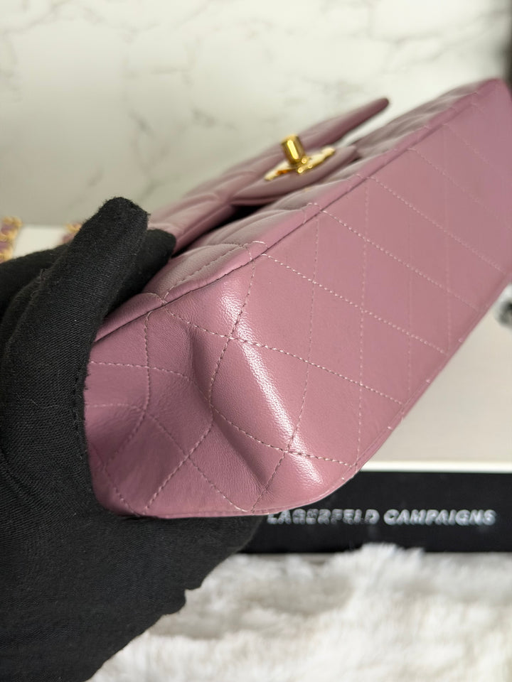CHANEL series 21 Mauve Pink Purple Lambskin LGHW Medium ML Timeless Classic Double Flap Bag 2015