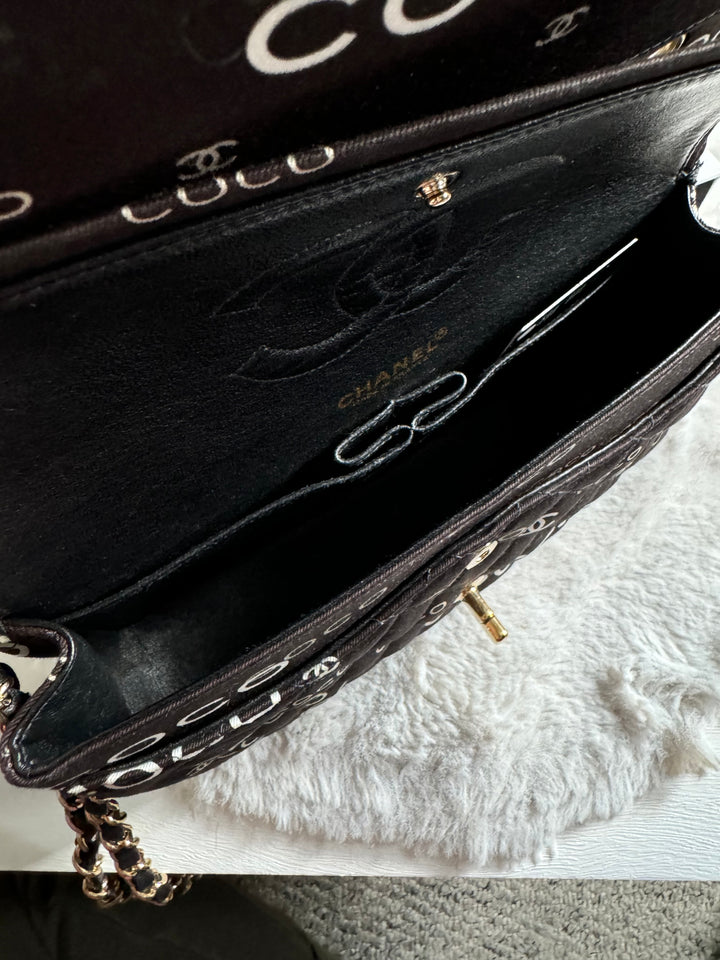 Chanel series 7 2002/2003 Black Canvas Quilted COCO Medium Classic Flap Light Gold Hardware