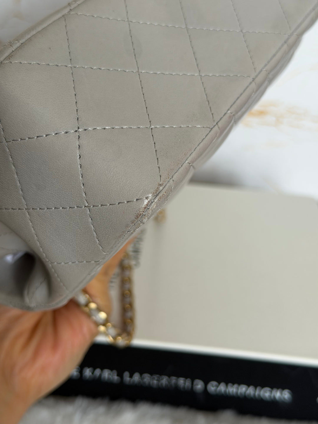 CHANEL Grey Lambskin aged GHW Mini Rectangular Flap bag Top Handle 2021 21A collection