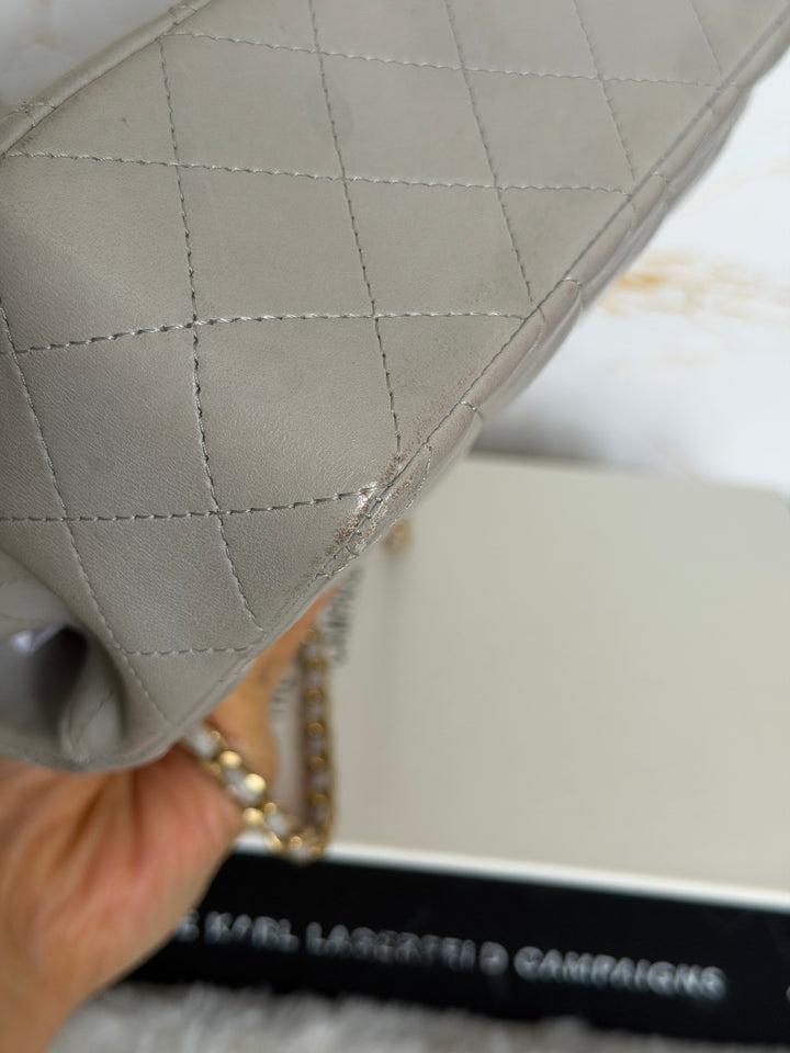 CHANEL Grey Lambskin aged GHW Mini Rectangular Flap bag Top Handle 2021 21A collection