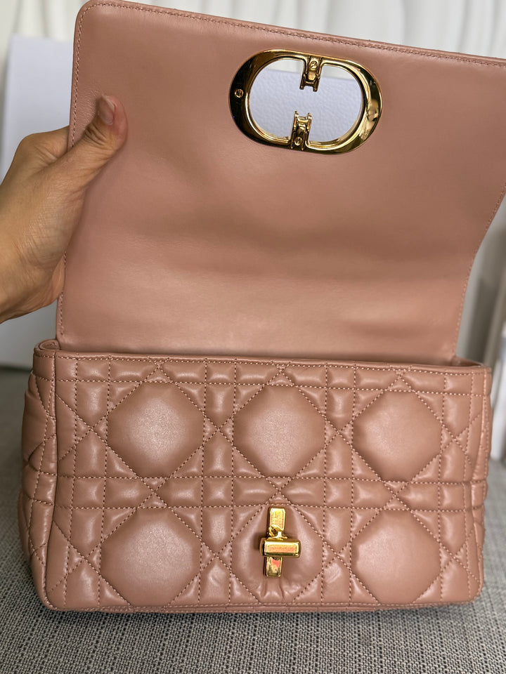 Dior Caro Flap Bag in Rose De Ven Calfskin GHW Medium 25 cms