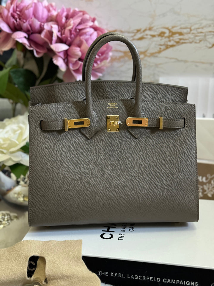 Hermes Birkin 25 Gris Etain Epsom Sellier Leather GHW stamp B 2023