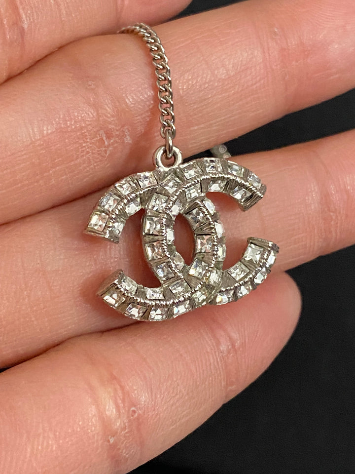 Chanel Crystal Earrings Silver Hardware