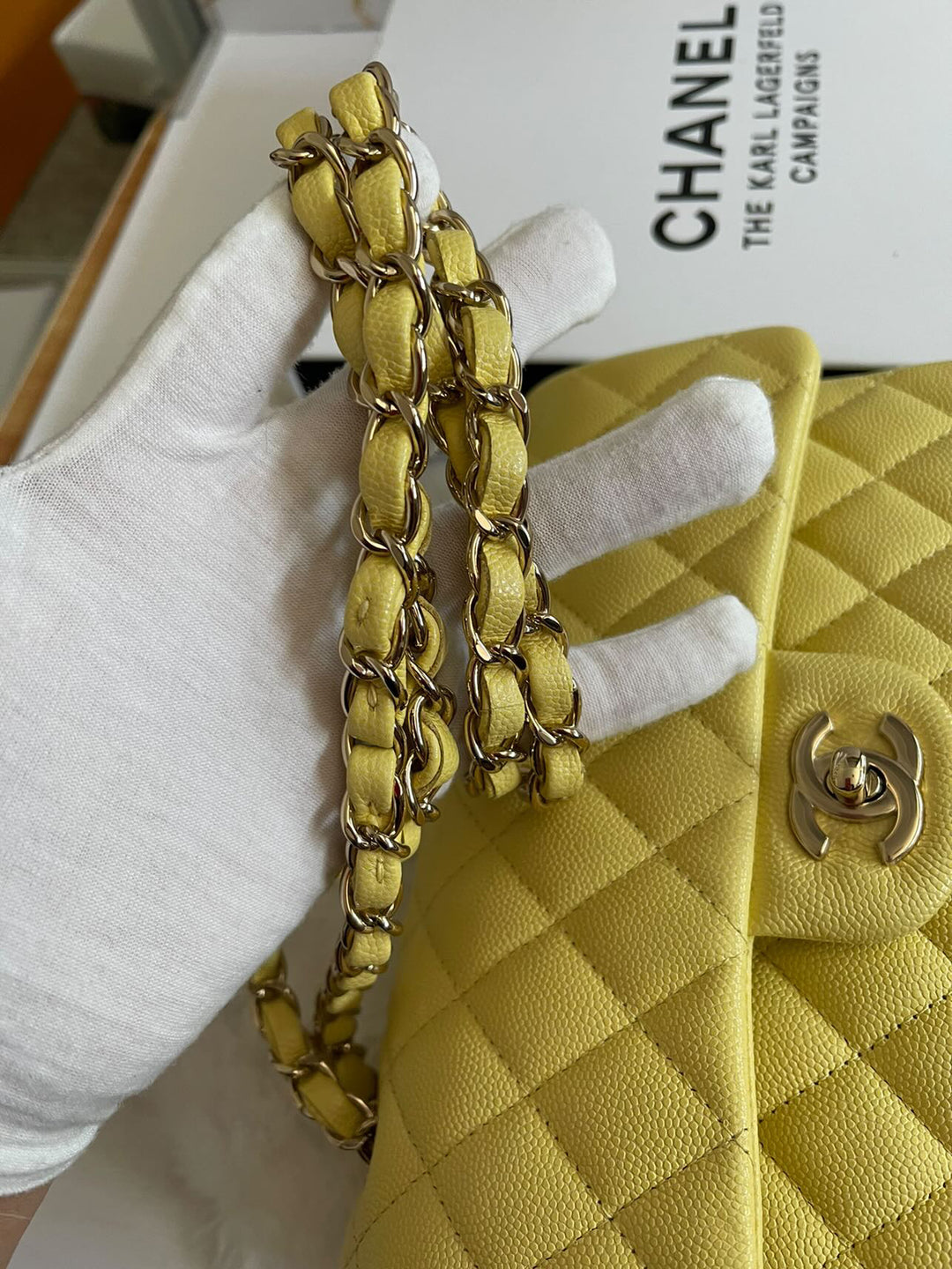 Chanel 20S 2020 Spring/Summer Collection Yellow Caviar LGHW Small Timeless Classic Double Flap Bag